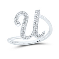 10k White Gold Genuine Diamond Cursive Font Letter U Initial Bypass Ring 1/5 CT