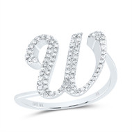 10k White Gold Genuine Diamond Cursive Font Letter W Initial Bypass Ring 1/4 CT