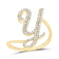10k Yellow Gold Genuine Diamond Cursive Font Letter Y Initial Bypass Ring 1/4 CT