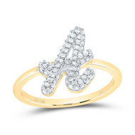 10k Yellow Gold Genuine Diamond Women Cursive Letter A Initial Band Ring 1/4 CT
