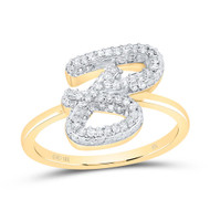 10k Yellow Gold Genuine Diamond Women Cursive Letter B Initial Band Ring 3/8 CT