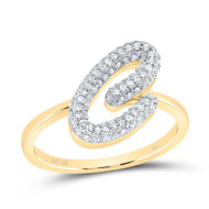 10k Yellow Gold Genuine Diamond Women Cursive Letter C Initial Band Ring 3/8 CT