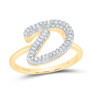 10k Yellow Gold Genuine Diamond Women Cursive Letter D Initial Band Ring 3/8 CT