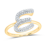 10k Yellow Gold Genuine Diamond Women Cursive Letter E Initial Band Ring 3/8 CT
