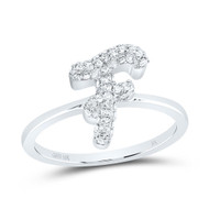 10k White Gold Genuine Diamond Women's Cursive Letter F Initial Band Ring 1/4 CT