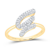 10k Yellow Gold Genuine Diamond Women Cursive Letter G Initial Band Ring 1/3 CT
