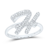 10k White Gold Genuine Diamond Women's Cursive Letter H Initial Band Ring 3/8 CT