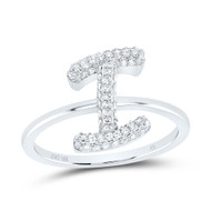 10k White Gold Genuine Diamond Women's Cursive Letter I Initial Band Ring 1/3 CT