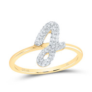 10k Yellow Gold Genuine Diamond Women Cursive Letter J Initial Band Ring 1/4 CT