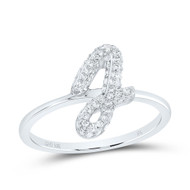 10k White Gold Genuine Diamond Women's Cursive Letter J Initial Band Ring 1/4 CT