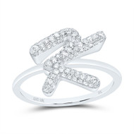 10k White Gold Genuine Diamond Women's Cursive Letter K Initial Band Ring 3/8 CT