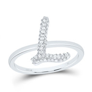 10k White Gold Genuine Diamond Women's Cursive Letter L Initial Band Ring 1/5 CT