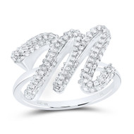 10k White Gold Genuine Diamond Women's Cursive Letter M Initial Band Ring 1/2 CT