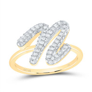 10k Yellow Gold Genuine Diamond Women Cursive Letter N Initial Band Ring 1/2 CT