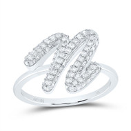 10k White Gold Genuine Diamond Women's Cursive Letter N Initial Band Ring 1/2 CT
