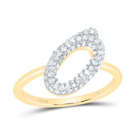 10k Yellow Gold Genuine Diamond Women Cursive Letter O Initial Band Ring 3/8 CT