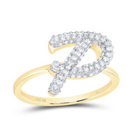10k Yellow Gold Genuine Diamond Women Cursive Letter P Initial Band Ring 3/8 CT