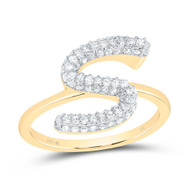 10k Yellow Gold Genuine Diamond Women Cursive Letter S Initial Band Ring 3/8 CT