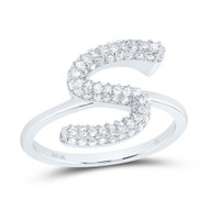 10k White Gold Genuine Diamond Women's Cursive Letter S Initial Band Ring 3/8 CT