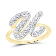10k Yellow Gold Genuine Diamond Women Cursive Letter U Initial Band Ring 1/2 CT