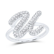 10k White Gold Genuine Diamond Women's Cursive Letter U Initial Band Ring 1/2 CT