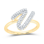 10k Yellow Gold Genuine Diamond Women Cursive Letter V Initial Band Ring 3/8 CT
