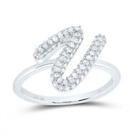 10k White Gold Genuine Diamond Women's Cursive Letter V Initial Band Ring 3/8 CT