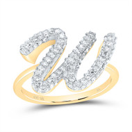 10k Yellow Gold Genuine Diamond Women Cursive Letter W Initial Band Ring 1/2 CT