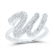 10k White Gold Genuine Diamond Women's Cursive Letter W Initial Band Ring 1/2 CT