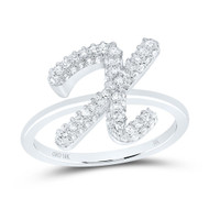 10k White Gold Genuine Diamond Women's Cursive Letter X Initial Band Ring 3/8 CT
