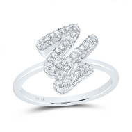 10k White Gold Genuine Diamond Women's Cursive Letter Y Initial Band Ring 3/8 CT