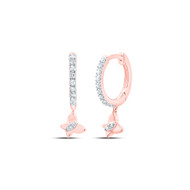 10K Rose Gold Real Diamond Women's Butterfly Dangler Round Hoop Earrings 1/10 CT