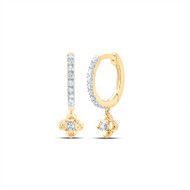 10K Yellow Gold Genuine Diamond Women's Clover Dangler Round Hoop Earring 1/8 CT