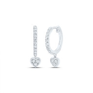 10K White Gold Genuine Diamond Women's Heart Dangler Round Hoop Earrings 1/6 CT
