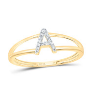 10k Yellow Gold Genuine Diamond Women Block Letter A Initial Split Ring 1/20 CT