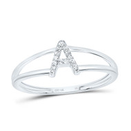 10k White Gold Genuine Diamond Women's Block Letter A Initial Split Ring 1/20 CT