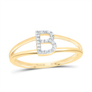 10k Yellow Gold Genuine Diamond Women Block Letter B Initial Split Ring 1/20 CT