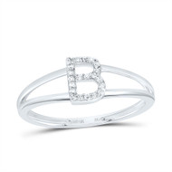 10k White Gold Genuine Diamond Women's Block Letter B Initial Split Ring 1/20 CT