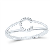 10k White Gold Genuine Diamond Women's Block Letter C Initial Split Ring 1/20 CT