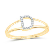 10k Yellow Gold Genuine Diamond Women Block Letter D Initial Split Ring 1/20 CT