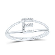 10k White Gold Genuine Diamond Women's Block Letter E Initial Split Ring 1/20 CT