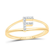 10k Yellow Gold Genuine Diamond Women Block Letter F Initial Split Ring 1/20 CT