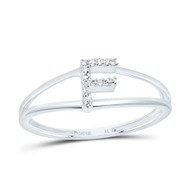 10k White Gold Genuine Diamond Women's Block Letter F Initial Split Ring 1/20 CT