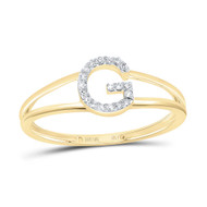 10k Yellow Gold Genuine Diamond Women Block Letter G Initial Split Ring 1/20 CT
