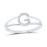 10k White Gold Genuine Diamond Women's Block Letter G Initial Split Ring 1/20 CT