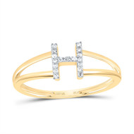 10k Yellow Gold Genuine Diamond Women Block Letter H Initial Split Ring 1/20 CT