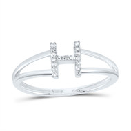 10k White Gold Genuine Diamond Women's Block Letter H Initial Split Ring 1/20 CT