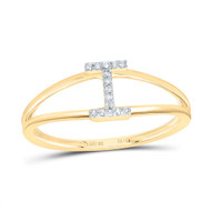 10k Yellow Gold Genuine Diamond Women Block Letter I Initial Split Ring 1/20 CT