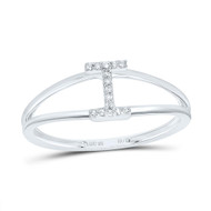 10k White Gold Genuine Diamond Women's Block Letter I Initial Split Ring 1/20 CT