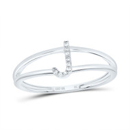 10k White Gold Genuine Diamond Women's Block Letter J Initial Split Ring 0.03 CT